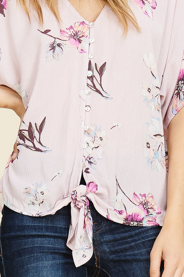 Thumbnail: Floral Button Down Tie Hem Top