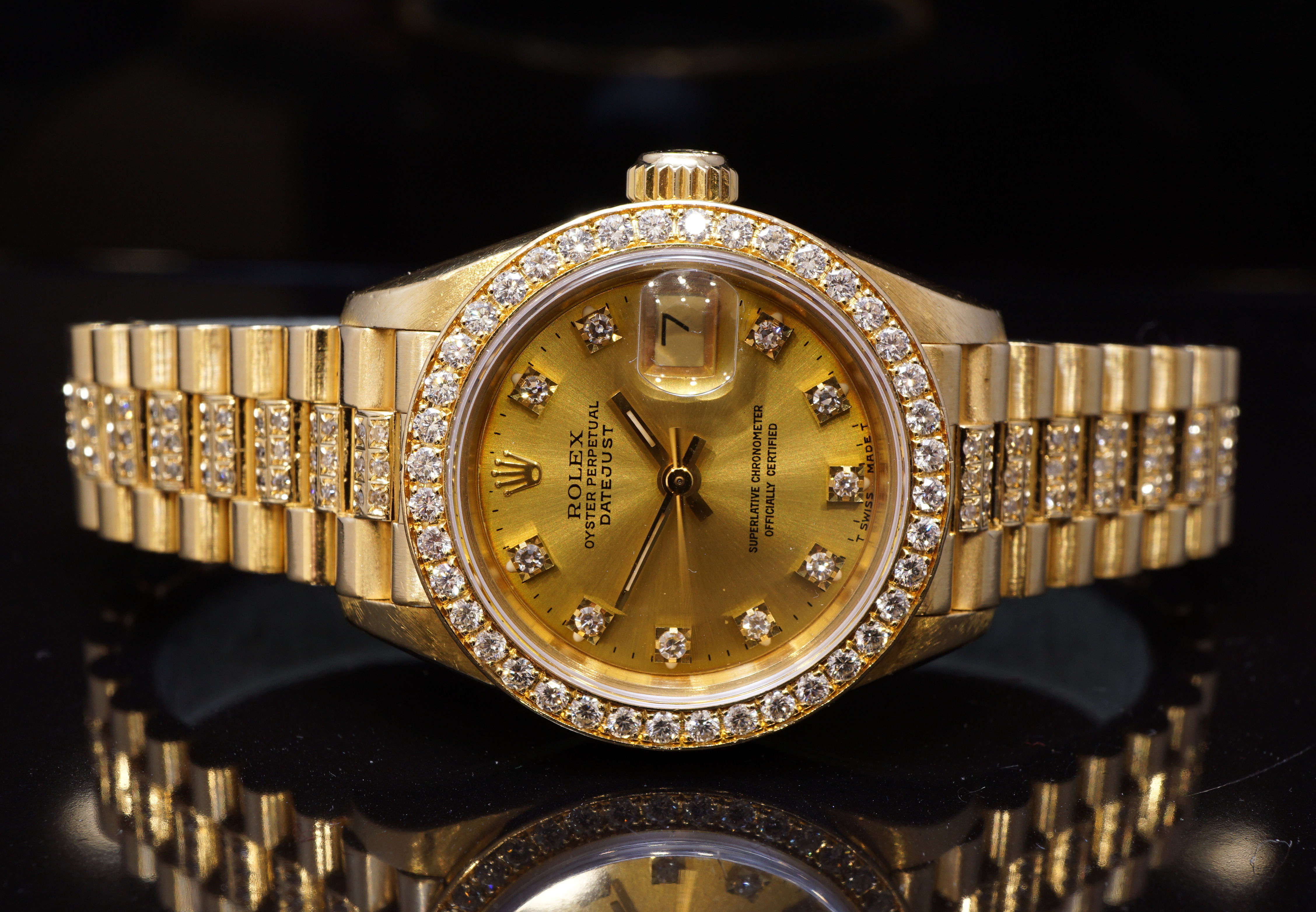 ROLEX 1994 26mm 18ct Yellow Gold Datejust, Diamond set, Box & Papers