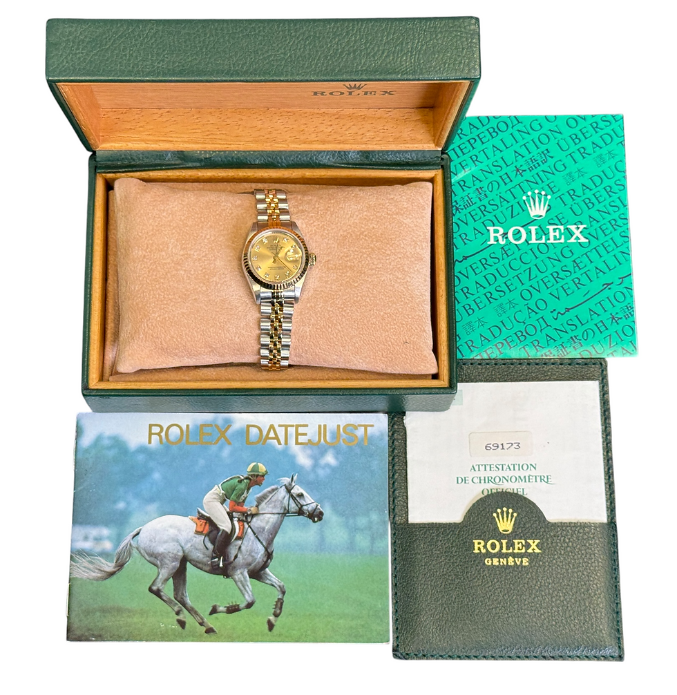 Thumbnail: ROLEX 1988 Datejust 26, 69173, Champagne Diamond Dot, Jubilee, Box & Papers