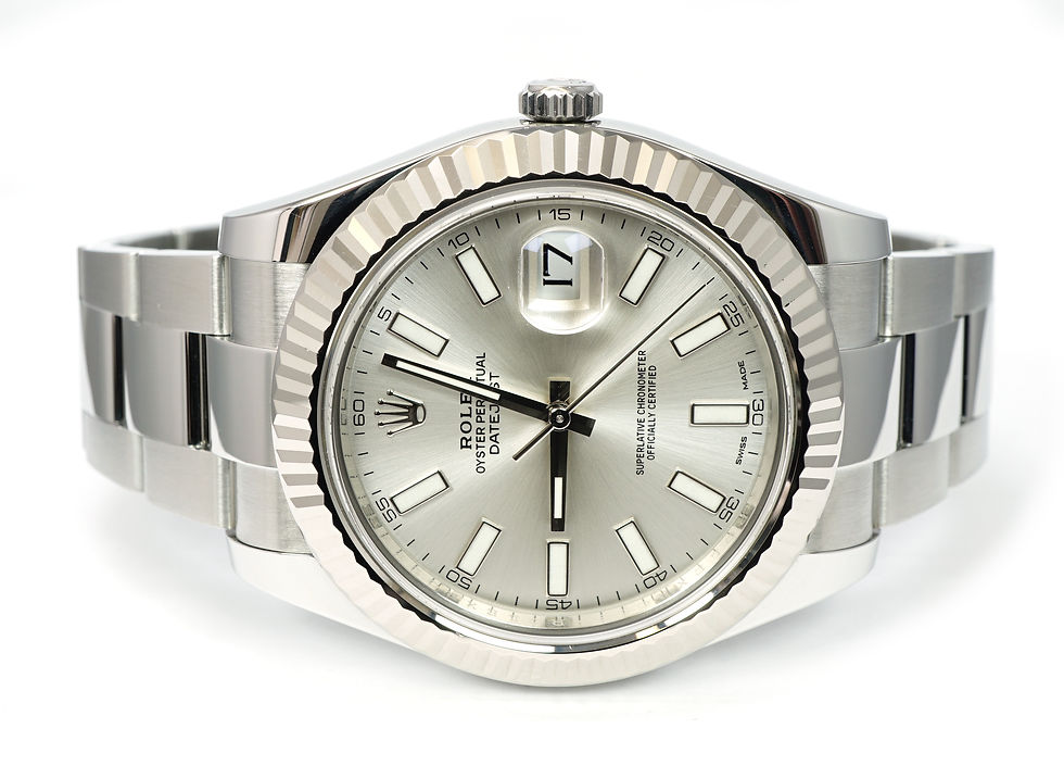 ROLEX 2016 Datejust II, 116334, Silver Baton, White Gold Bezel, Box & Papers