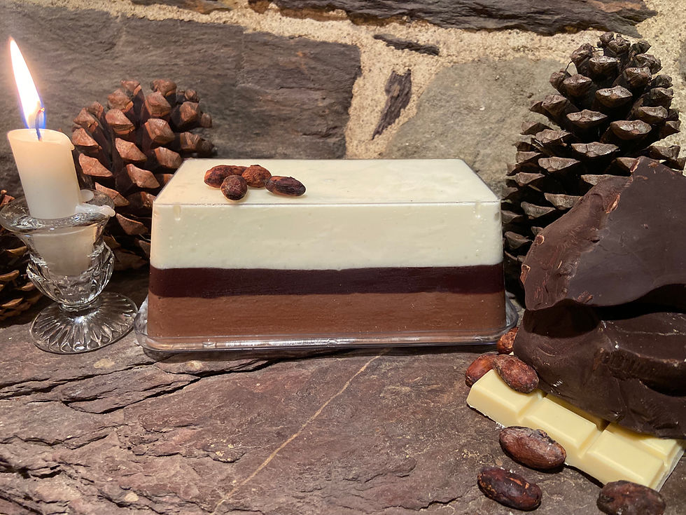 Trois Chocolats Chocolat Blanc - Cacao - Coulis et Pépites de Chocolat Noir 6/8p