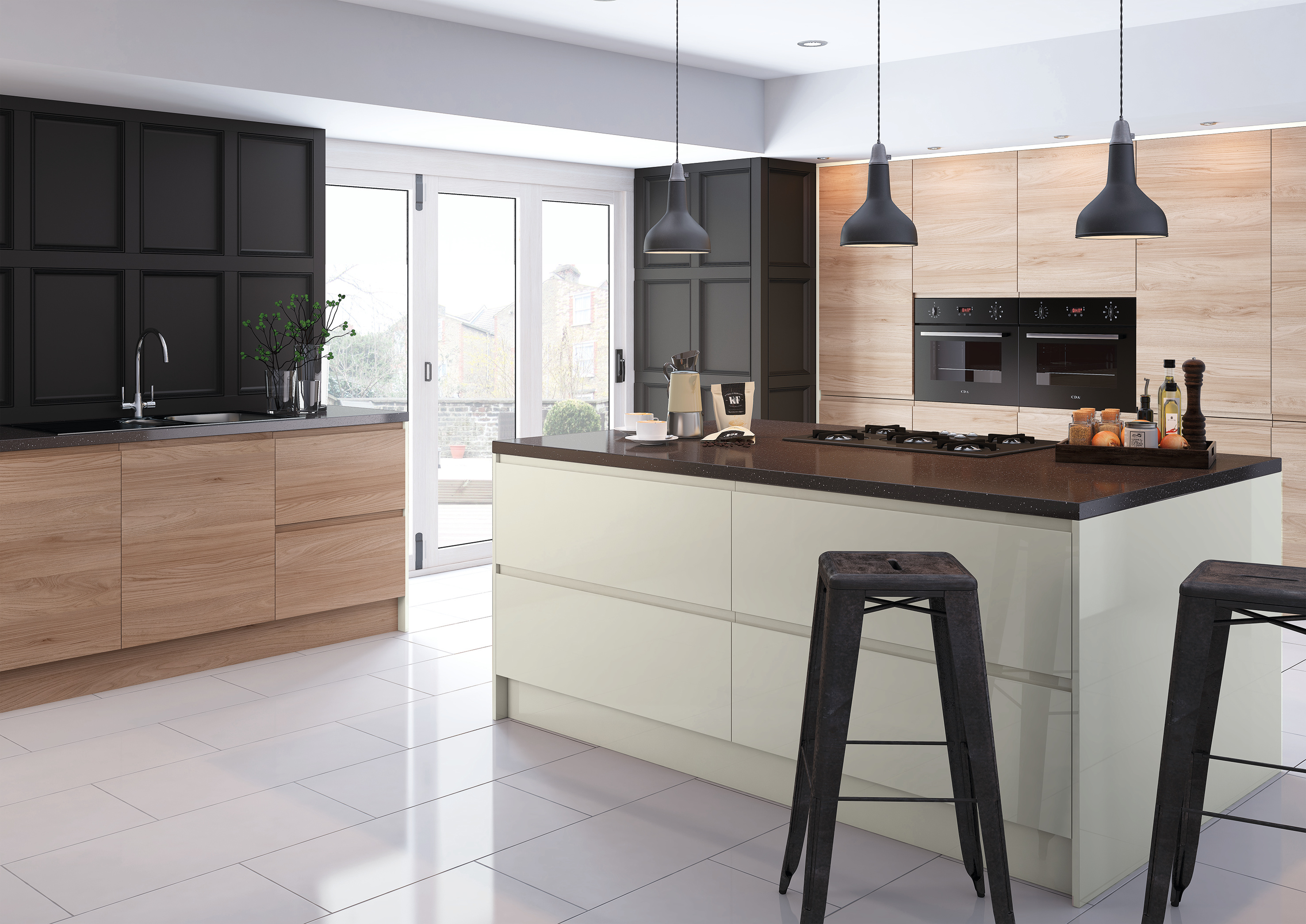 Malton Natural Elm Lacarre Gloss Cream Kitchen