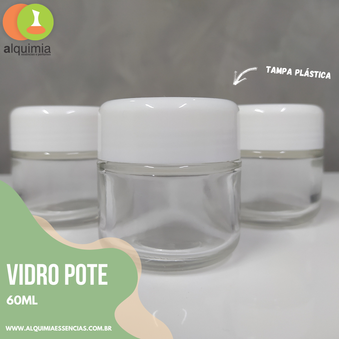 Vidro Pote 60ml + Tampa Plástica