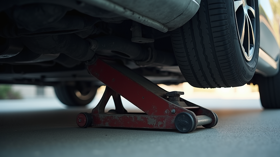Close-up view of a car jack lifting a vehicle for tire change