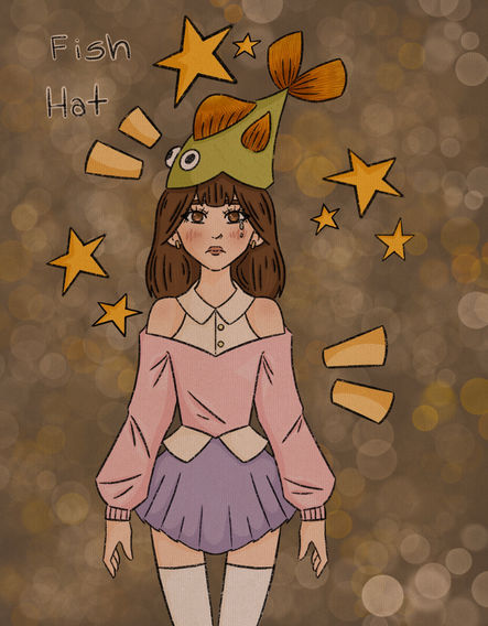 Crying Girl with Fish Hat