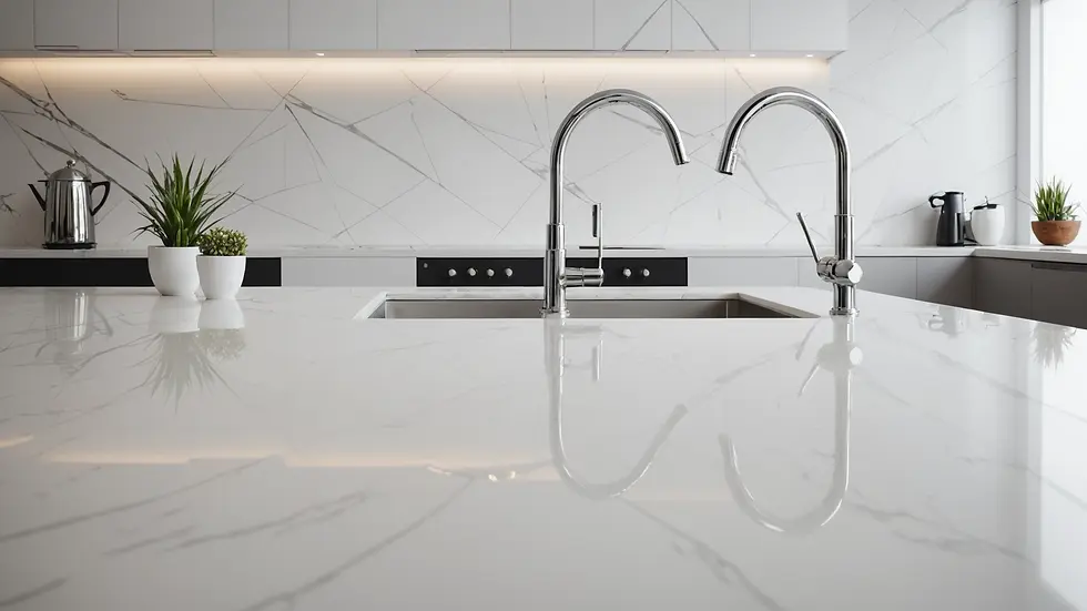 Détail du design en marbre blanc et chrome