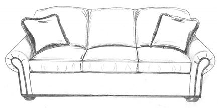 roll arm sofa with inset panel on the arms