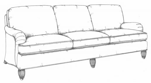 English arm three over three cushioned sofa