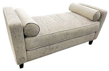 Upholstered bench with roll pillows