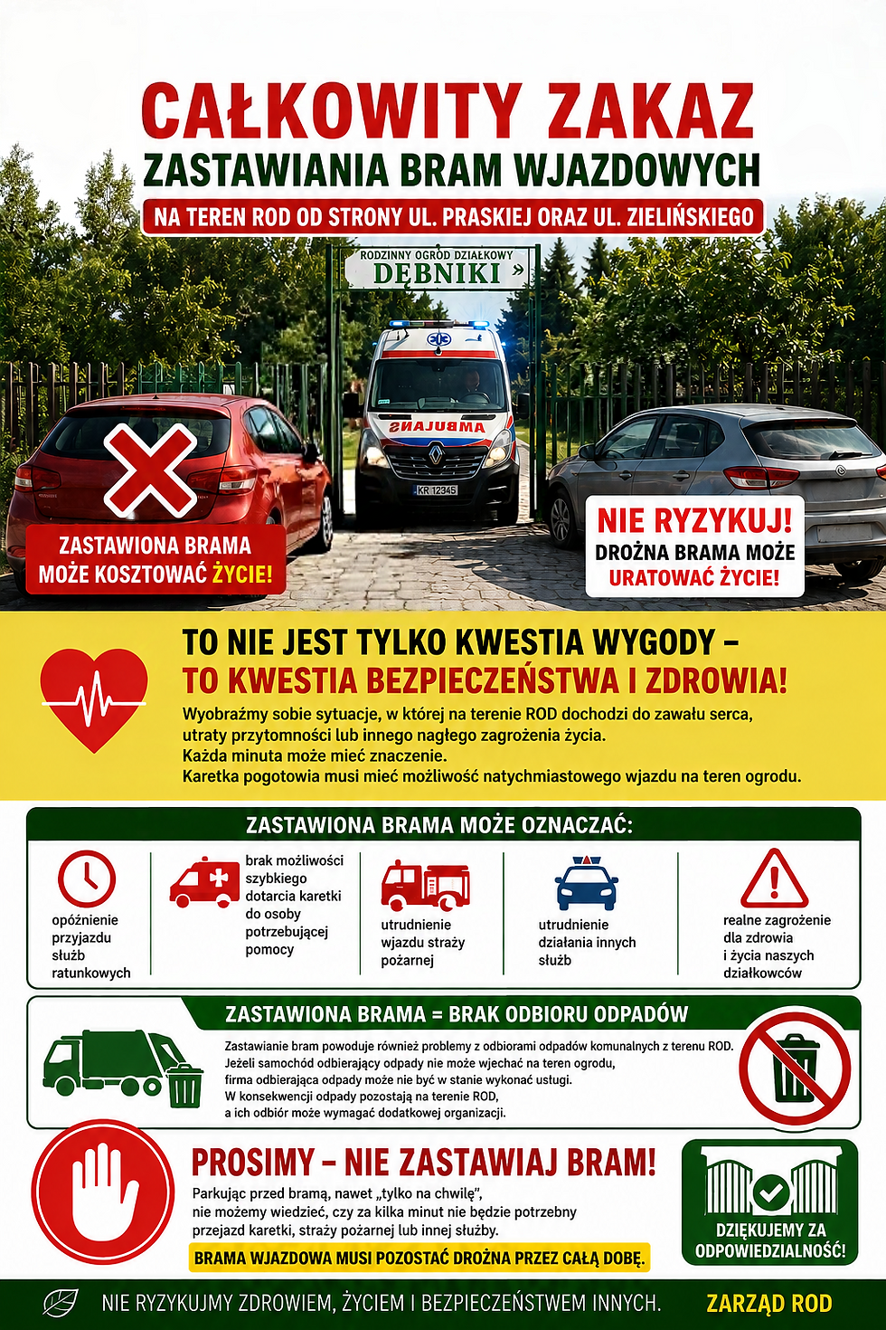 ogłoszenie o zakazie zastawiania bram