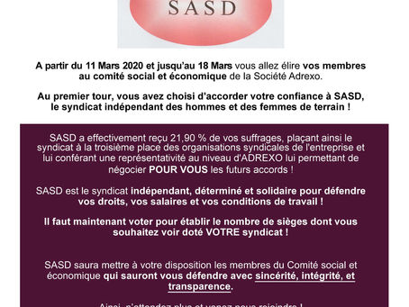 Votez SASD au 2ème tour des élections professionnelles chez ADREXO !