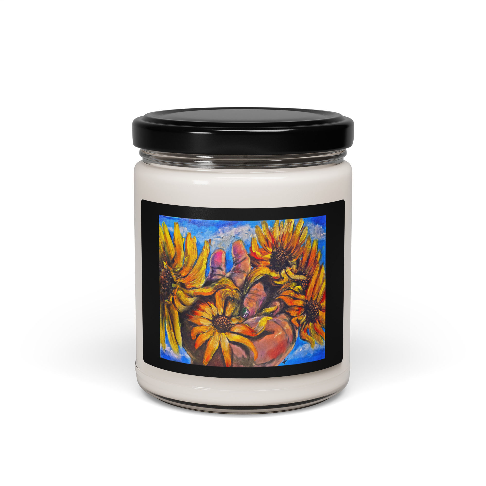 Apple harvest scented candle with baby sunflowers