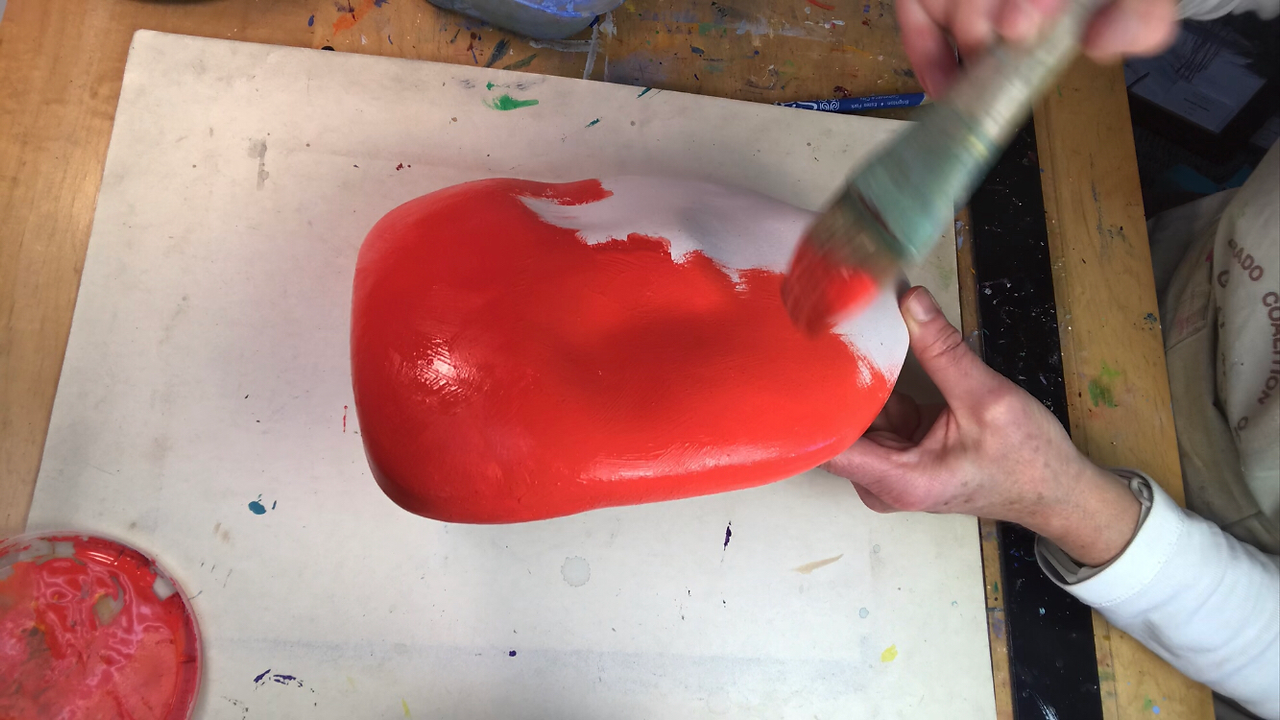 Video of Gale painting first coat: bright red