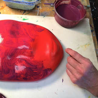 Video of Gale painting second coat: dark red