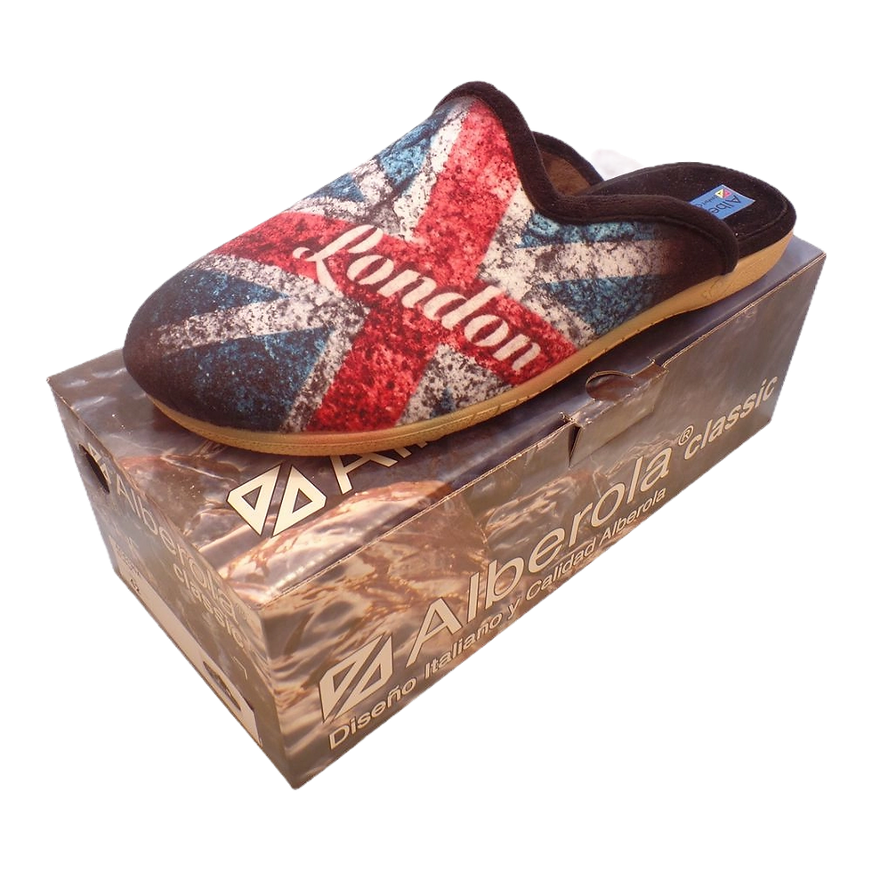 Miniaturbild: ALBEROLA (E) HAUSSCHUHE PANTOFFEL SCHWARZ SPANIEN FLAGGE ENGLAND AC5190AS