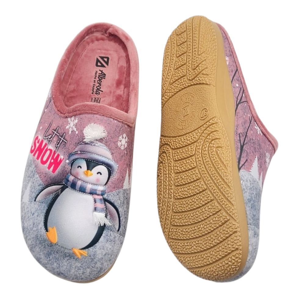 Miniaturbild: ALBEROLA HAUSSCHUH / PANTOFFEL HELLE SOHLE PINGUIN MIT SCHAL X33679A