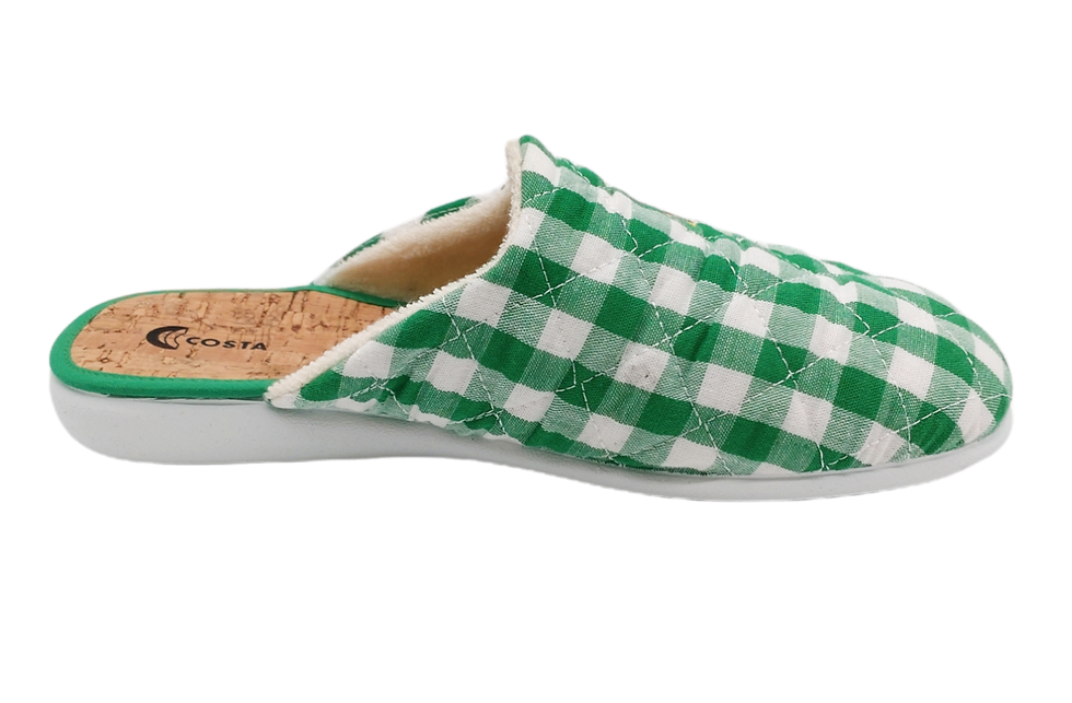 Thumbnail: SCHUHKÖNIG (E) COSTA Hausschuh Pantoffel HELLESohle Karo Zitrone VERDE 25321-192