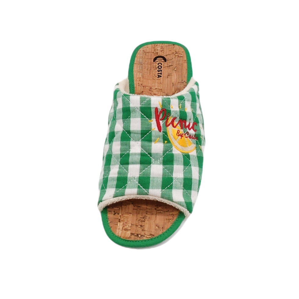 Thumbnail: SCHUHKÖNIG (E) COSTA Hausschuh Pantoffel HELLE Sohl Karo Zitrone VERDE 15321-192