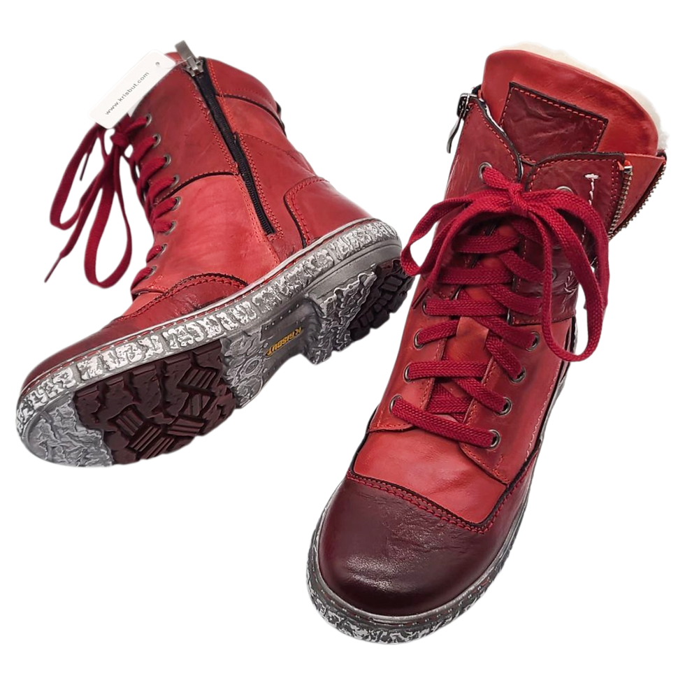 Miniaturbild: KRISBUT (E) Damen Stiefel Schnürboot mit Lammwolle 3279-4-8 ROT/BORDO