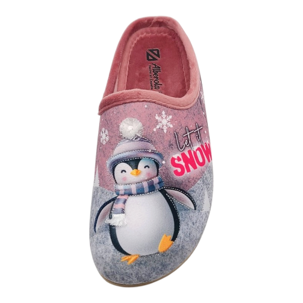 Miniaturbild: ALBEROLA HAUSSCHUH / PANTOFFEL HELLE SOHLE PINGUIN MIT SCHAL X33679A