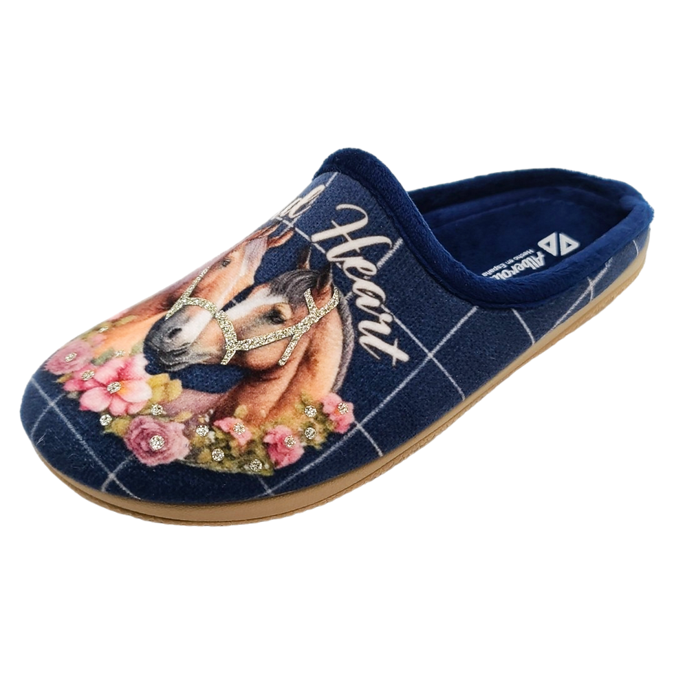 Miniaturbild: ALBEROLA (E) HAUSSCHUH/ PANTOFFEL HELLE SOHLE PPERDE "WILD HEART" BLAU X30753A