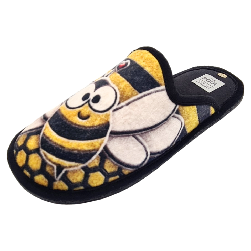 Miniaturbild: The Pool (E) Hausschuh / Pantoffel Damen Filzsohle 665/12 Biene schwarz/gelb