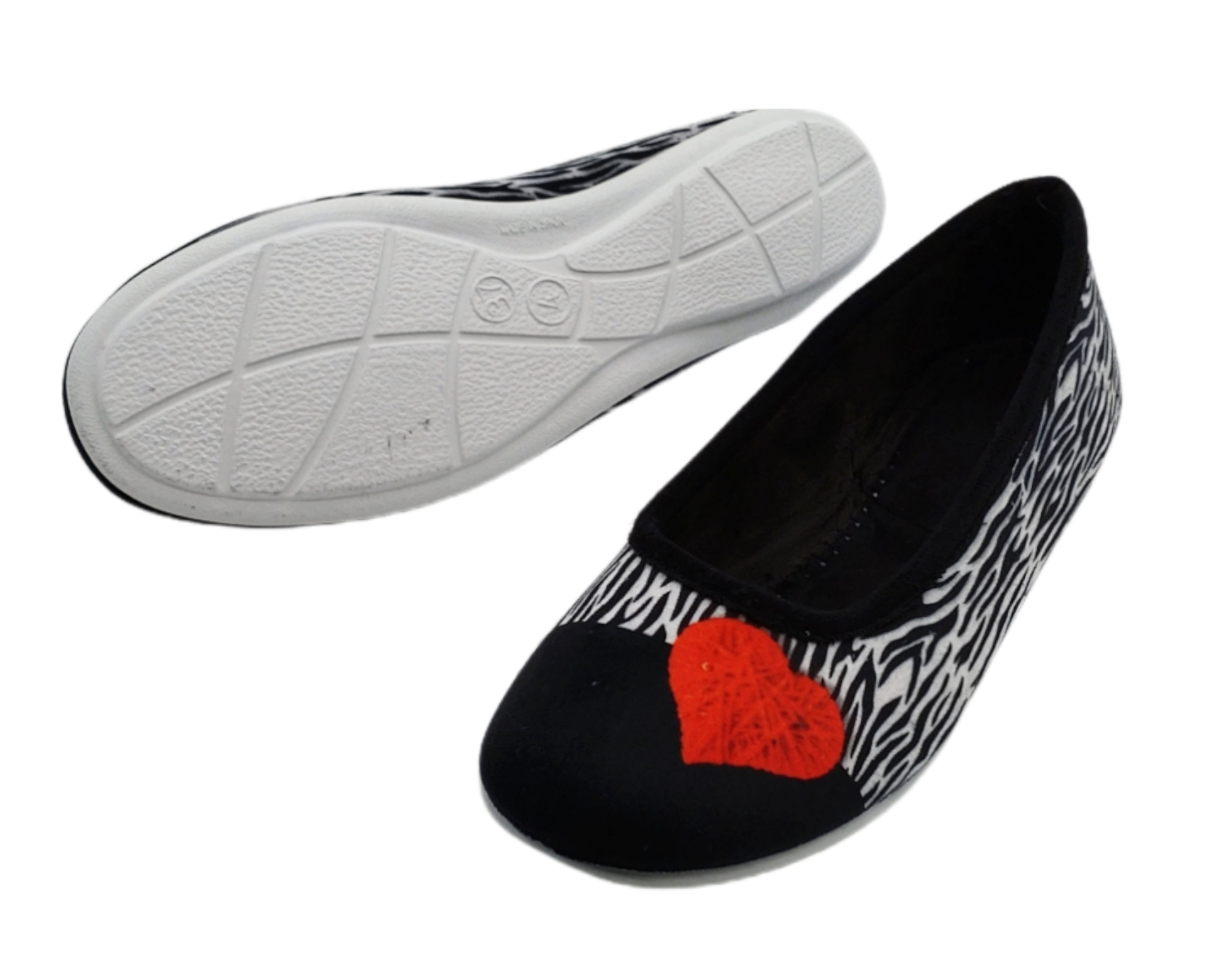 SCHUHKÖNIG (E) Hausschuh HELLE Sohle Herz mit Leoprint 3552002