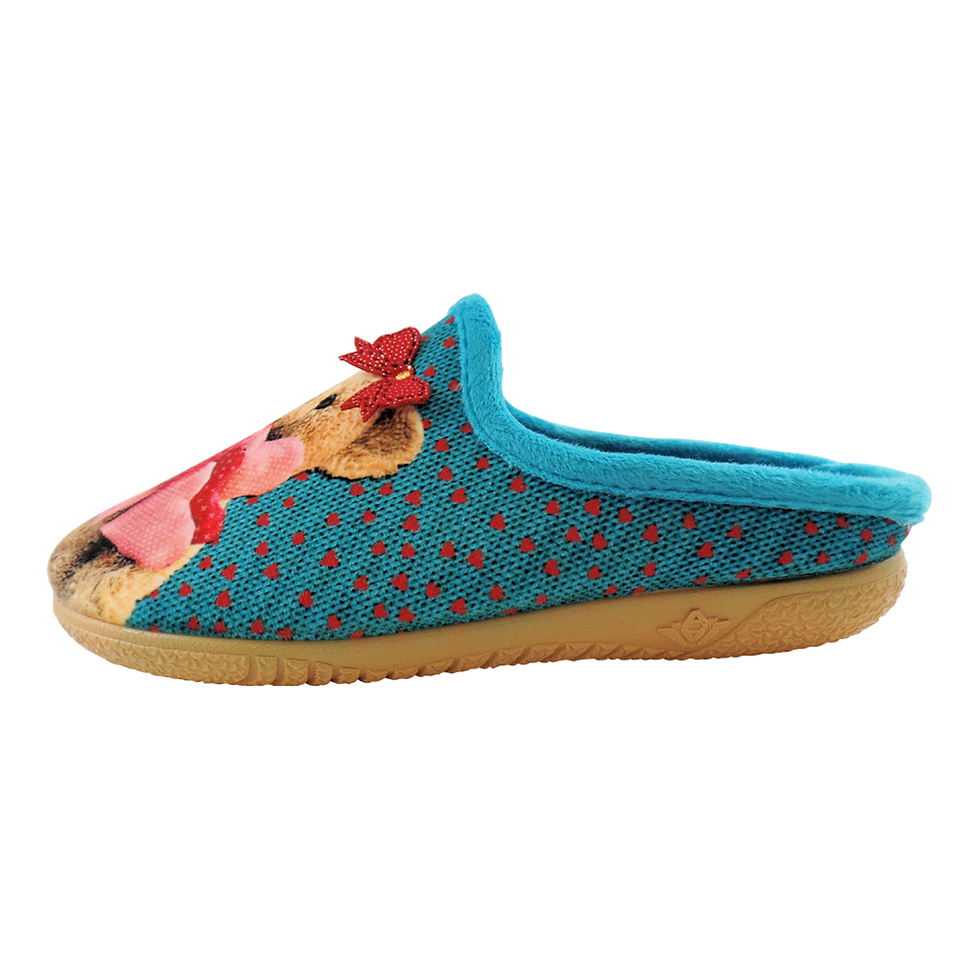 Thumbnail: ALBEROLA (E)  KINDER HAUSSCHUH / PANTOFFEL HELLE SOHLE BÄRCHEN SCHLEIFE A14060AS