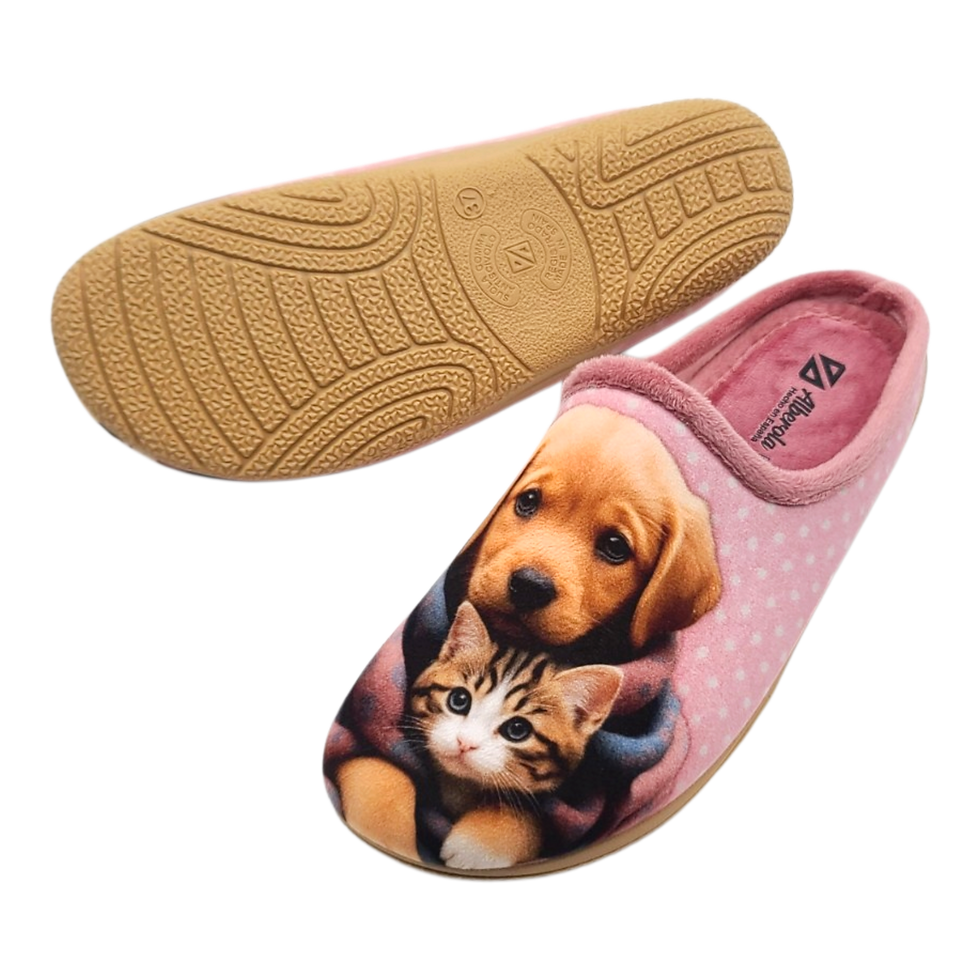 Miniaturbild: ALBEROLA HAUSSCHUH / PANTOFFEL HELLE SOHLE HUNDEWELPE + KÄTZCHEN FREUNDE X33520A