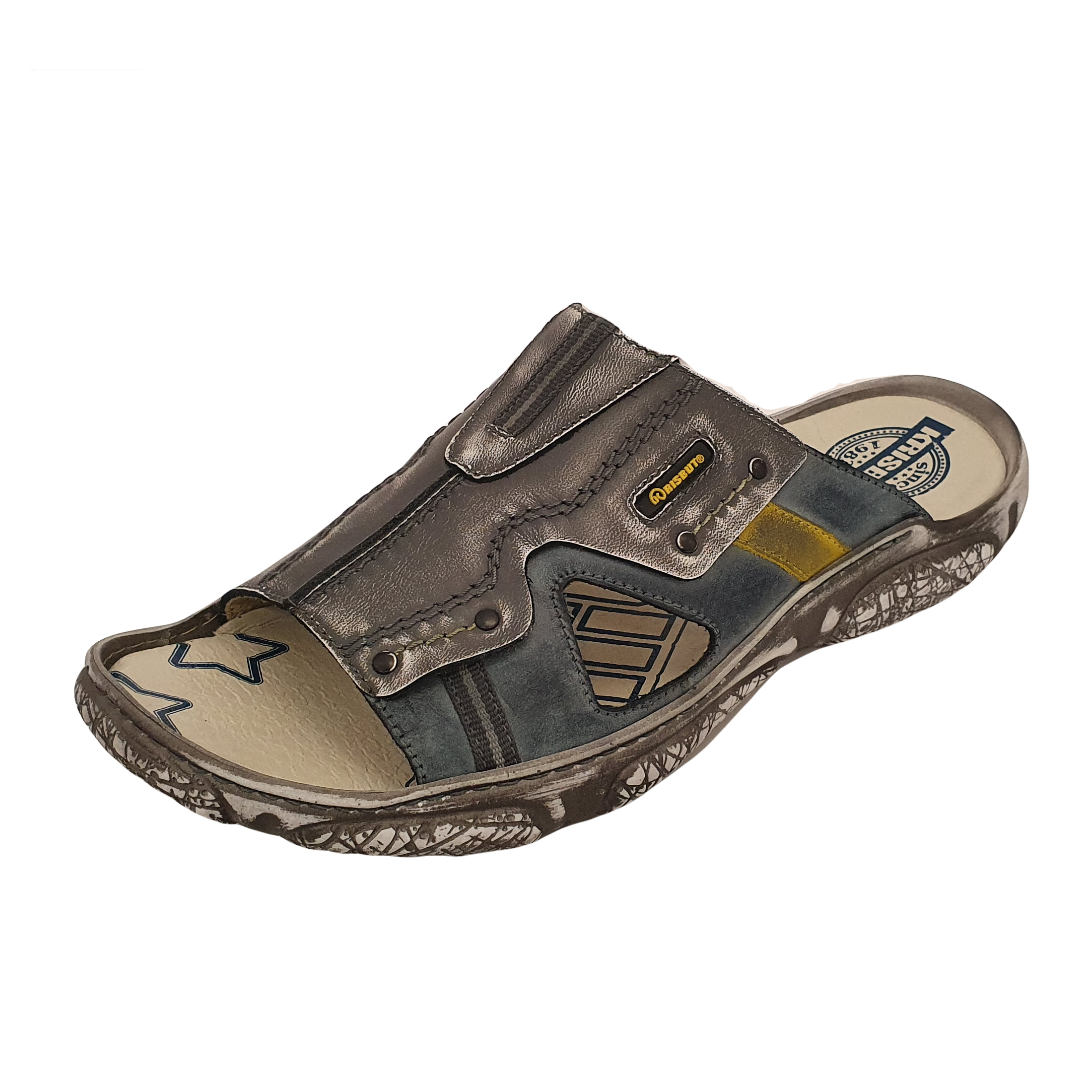 Krisbut (E) Pantolette Herren 1179-3-1 Schwarzgrau-blau