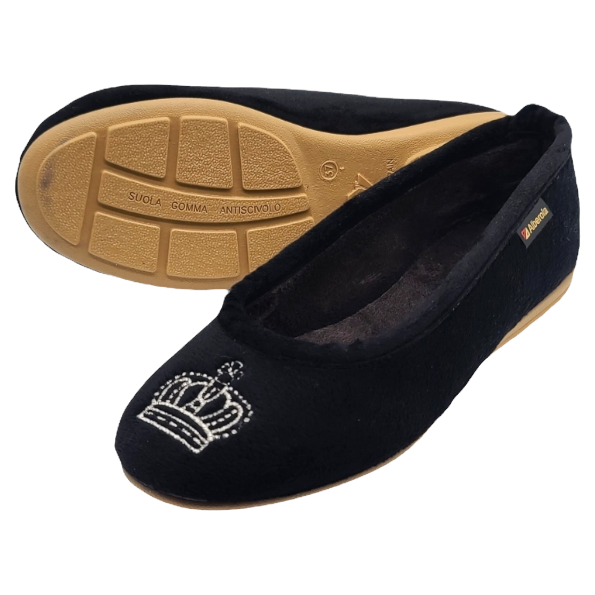 ALBEROLA Hausschuh Ballerina HELLE Sohle SCHWARZ MIT Krone I9543A 2024