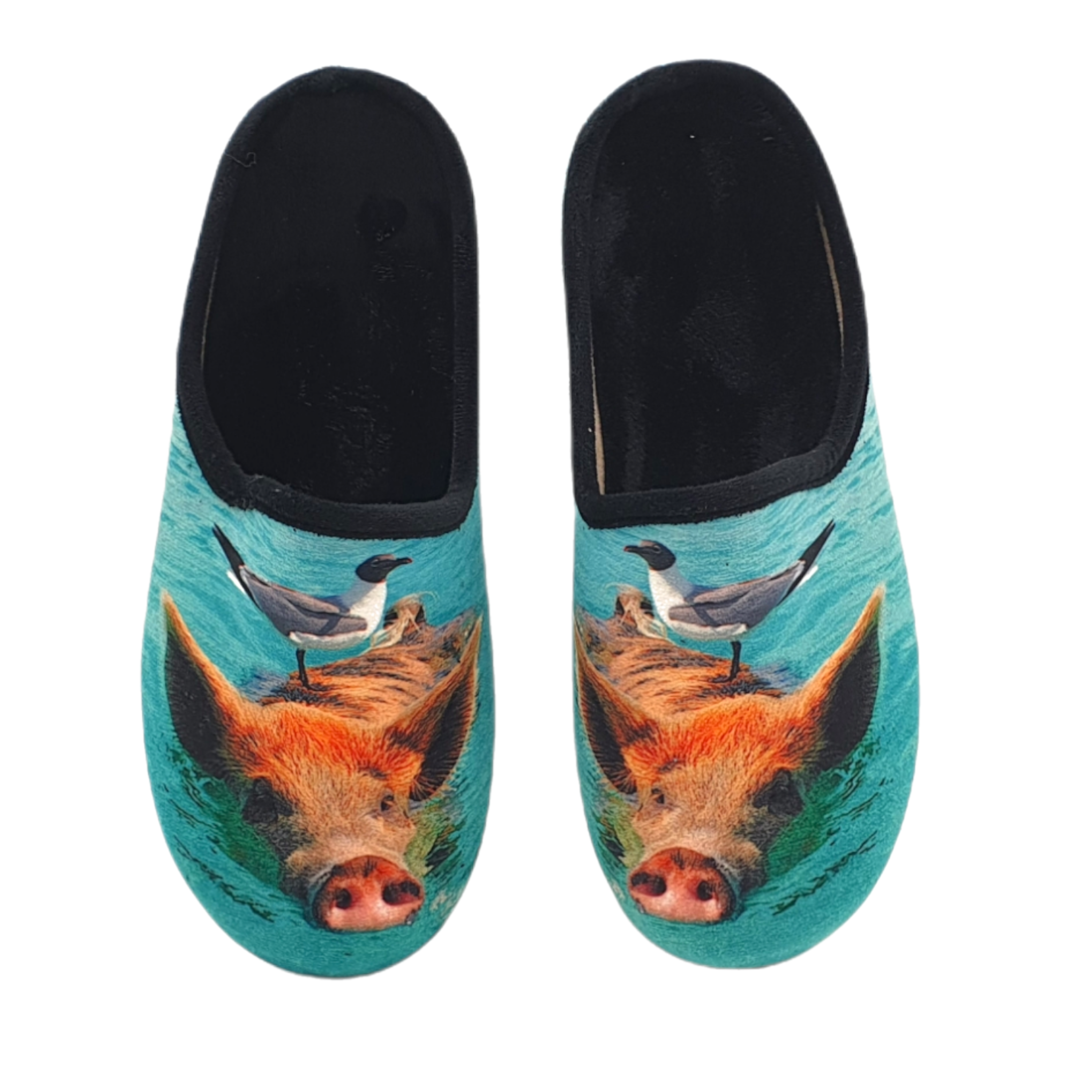 SCHUHKÖNIG (E) Hausschuh Pantoffel HELLE Sohle Schwein und Möwe 5554052