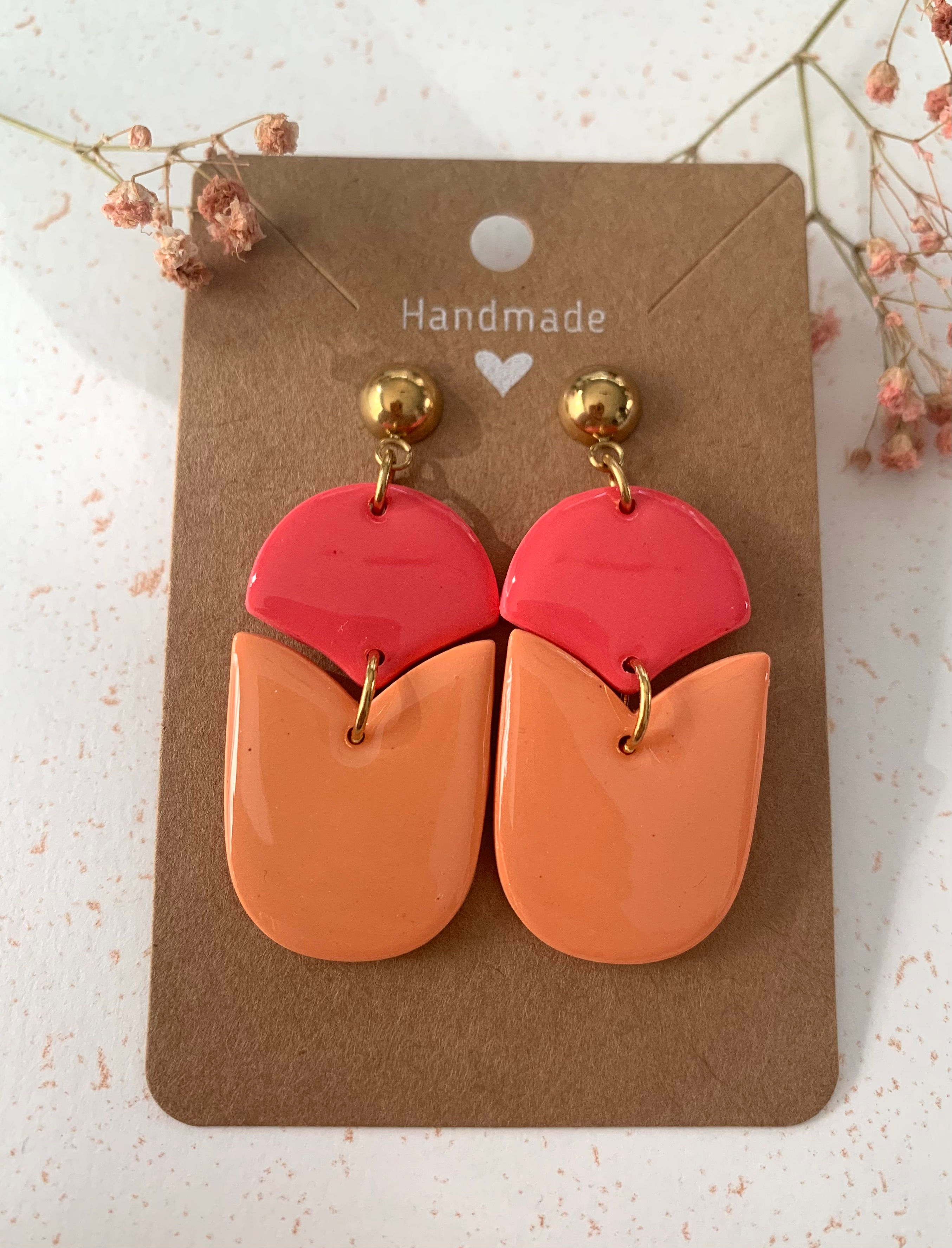 Boucles d'oreilles OLYMPE rose/orange