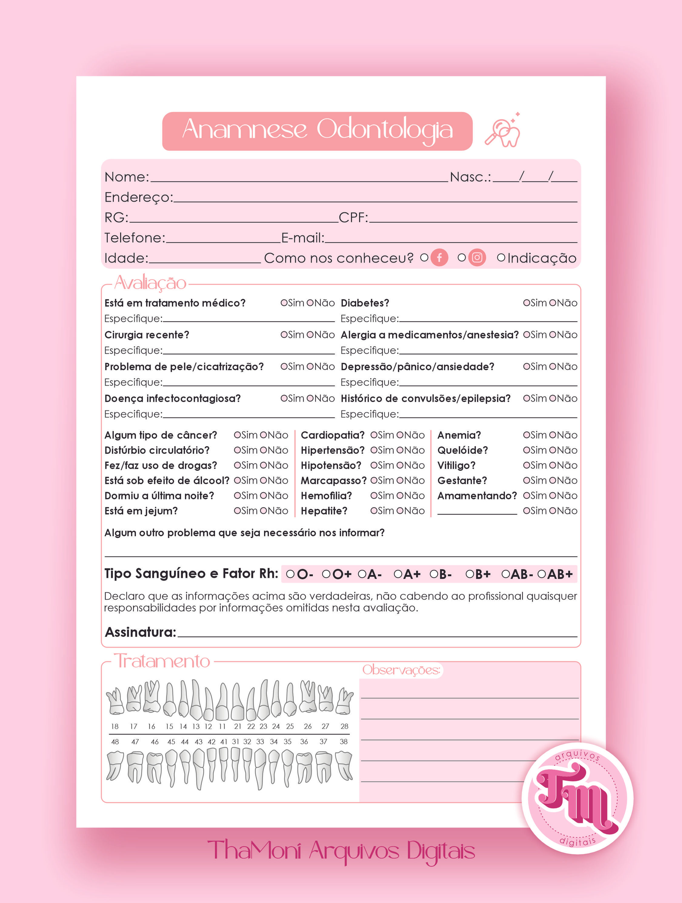 Anamnese Odontologia - Arquivo Digital