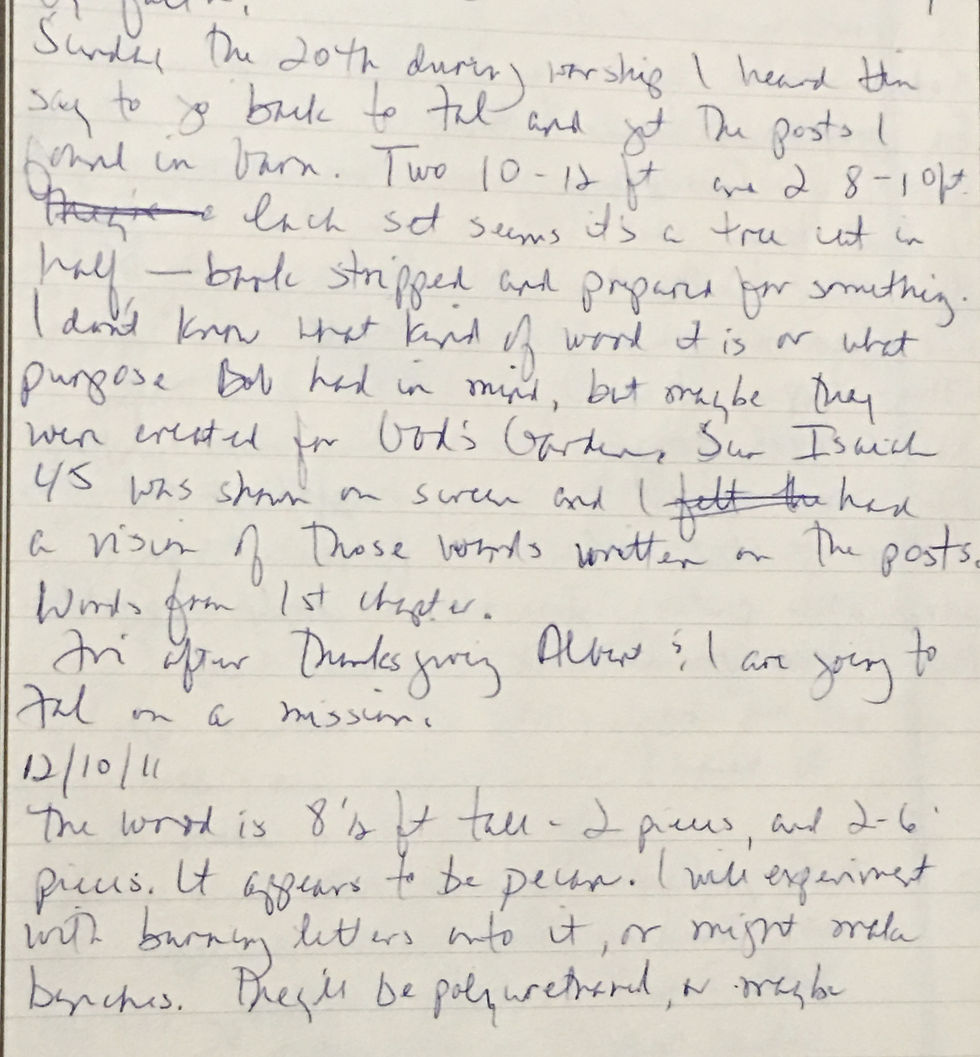 Journal entry about the inner prompting and description of pillars.