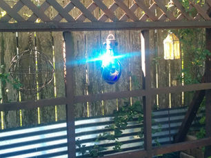 Sun shining on blue glass