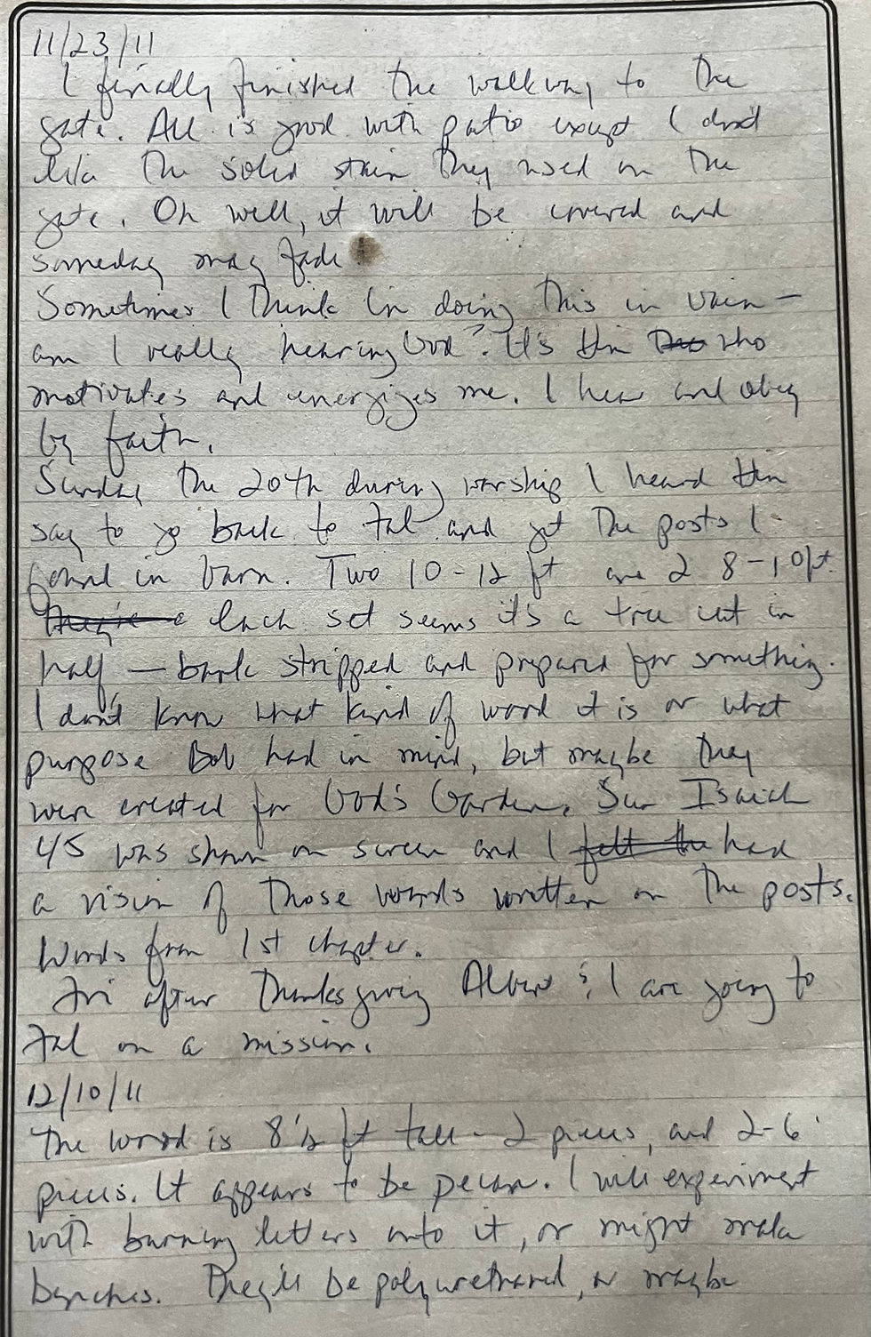 Journal page about the pillars: Sometimes I think I'm doing this in vain. Am I really hearing God?