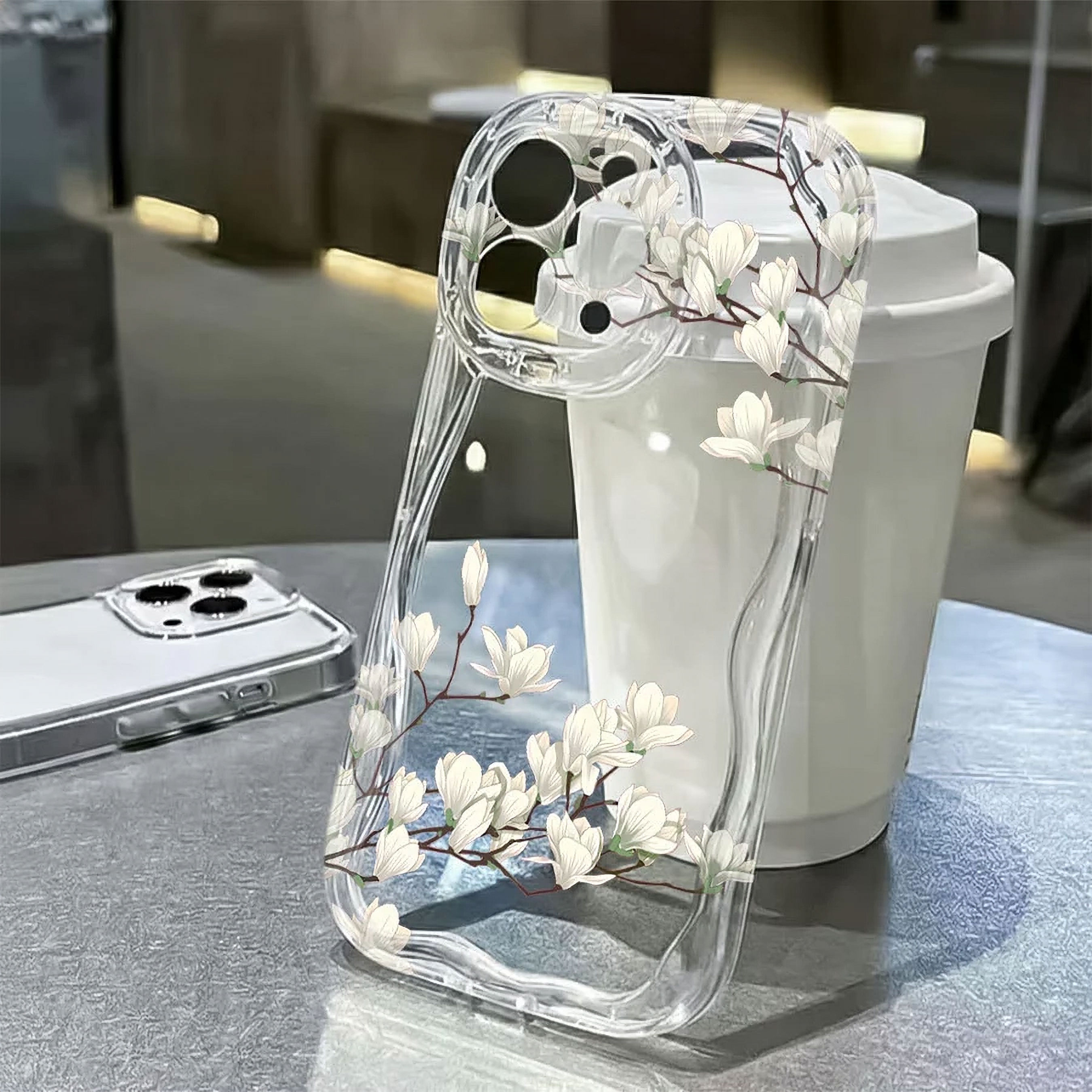Capa Capinha Para iPhone 14 Transparente Silicone Flor Branca