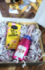 Pink POP Champagne gift box with chocolates. Sip Sip Hooray!