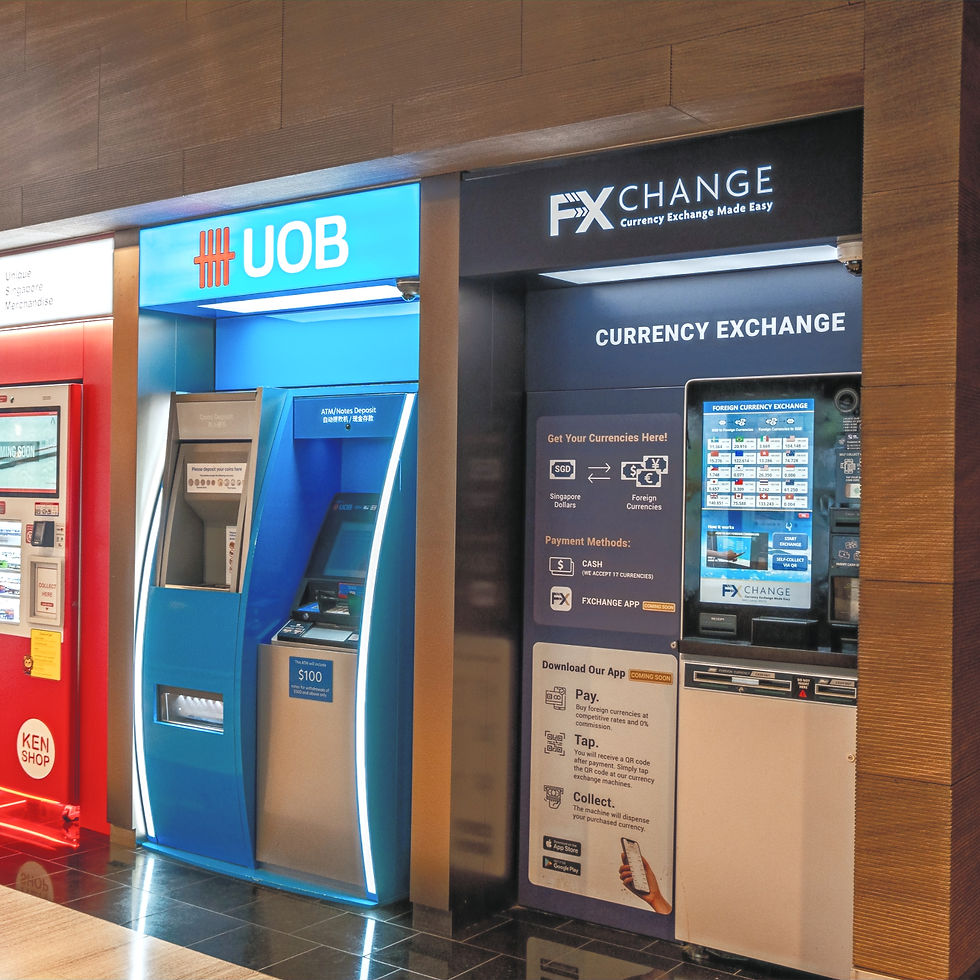 Foreign exchange machine alongside ATM of Singapore local banks in Jewel Changi Airport