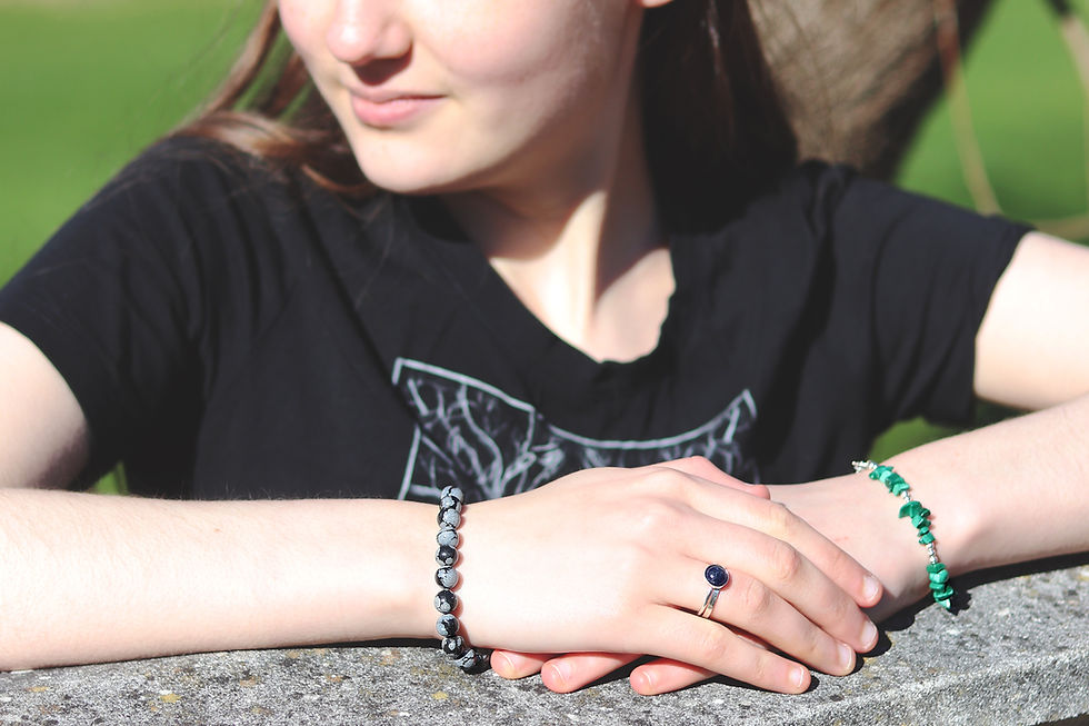 Thumbnail: Snowflake Obsidion Bracelet with Sterling Silver Fastenings