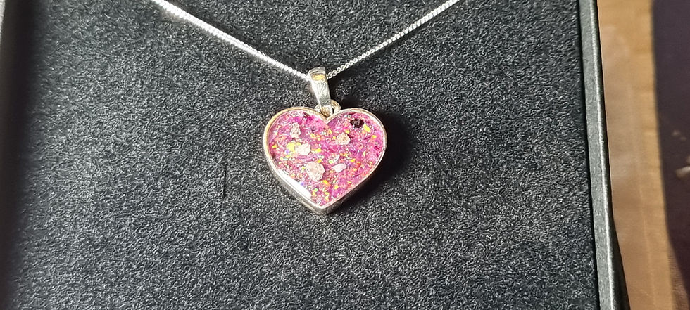 Thumbnail: "Adriana" Memory Necklace: Sterling Silver Heart with Crushed Opal and Ashes