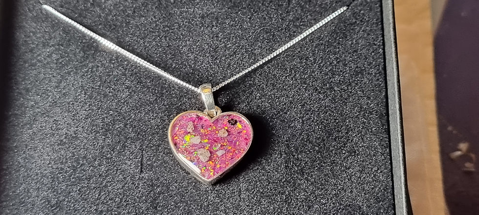 Thumbnail: "Adriana" Memory Necklace: Sterling Silver Heart with Crushed Opal and Ashes
