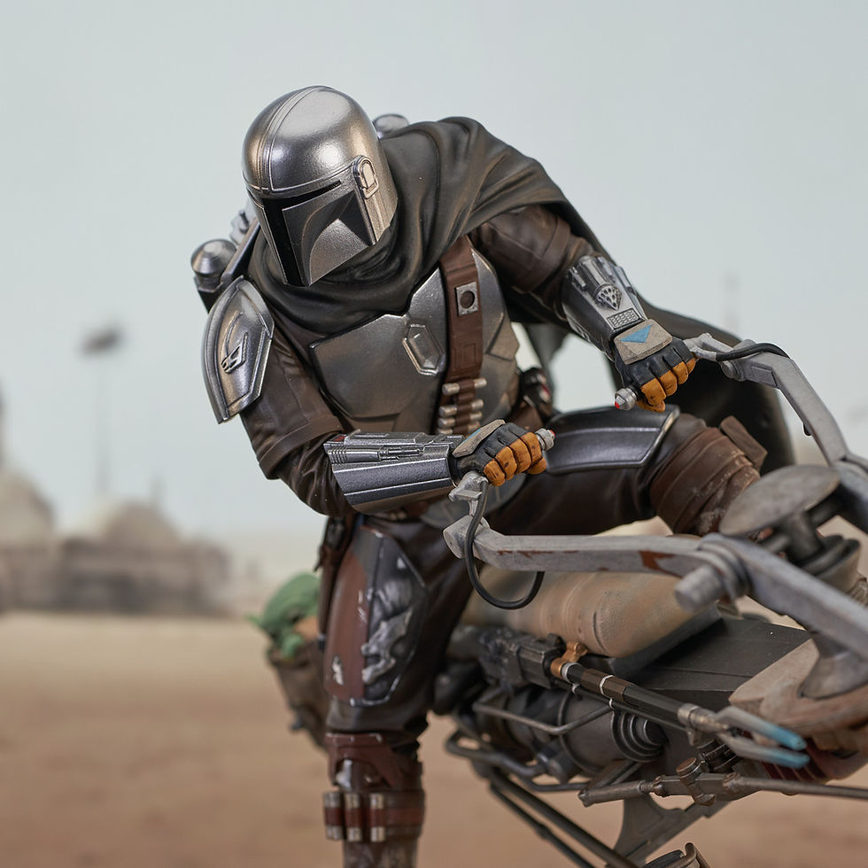 Thumbnail: Star Wars The Mandalorian Din Djarin and Grogu (on Speeder Bike) Premier C