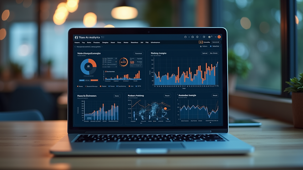 Eye-level view of a laptop screen showing AI analytics dashboard
