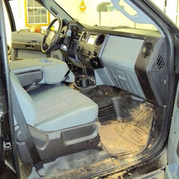 Detailed truck interior seats and dashboard cleaning