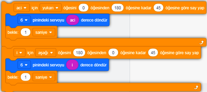 Servo Motoru 45 Dercelik Açıyla Döndürme