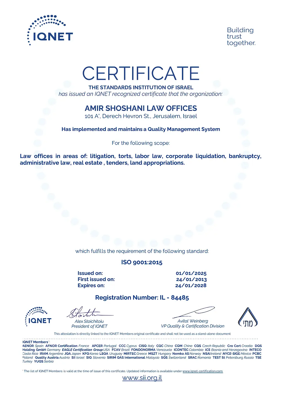 ISO9001:2015 Certification approval in English