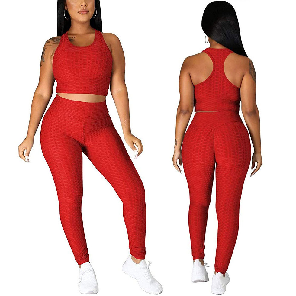 Thumbnail: 2 Pcs Sports Solid Color Waffle Yoga Tight Leggings Fitness Set