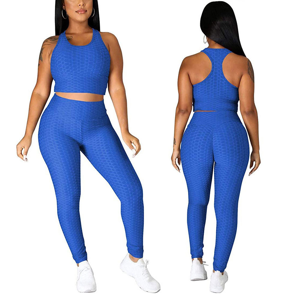 Thumbnail: 2 Pcs Sports Solid Color Waffle Yoga Tight Leggings Fitness Set